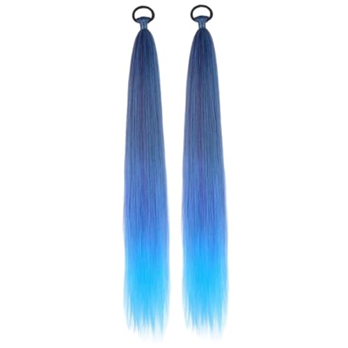 2 Paar Geflecht Ponytailerweiterung mit Krawatte Straight 26, Blue Hair Extensions, natürliche weiche Haarstücke für Frauen Mädchen, hellblau von XVHOAB