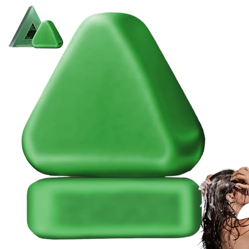 2pcs Nature Triangle Shampoo Bar, Usman Grass Green Soap Shampoo, Beruhigung und Stärkung der Haare für Frauen und Männer von XVHOAB