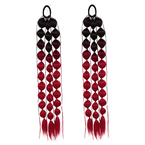 2pcs farbige Haarverlängerungen 24 Zoll Blasen Zöpfe Rave Hair Accessoires Schwarz & rot Leichtes Verrückter für Mädchen Musikfestivals Themenparty Spaßveranstaltungen von XVHOAB