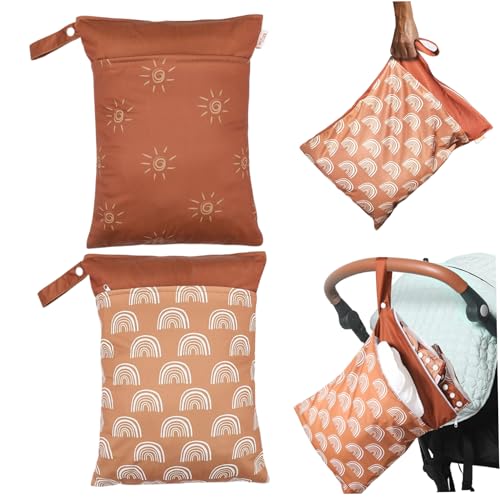 2pcs nasse trockener Beutel wasserdichtes Baby Nassbeutel Lagre Kapazität Trockener Beutel 2 Reißverschluss Taschen wiederverwendbar ＆ Waschantrieb Stoffwindel für Kinderwagen, Kleidung, Badeanzü von XVHOAB