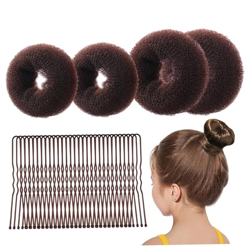34pcs/Set Hair Bun Maker, 4 Größen Kaffee Haarbrötchen Donut mit Bobby Pins für Kinder Mädchen. von XVHOAB