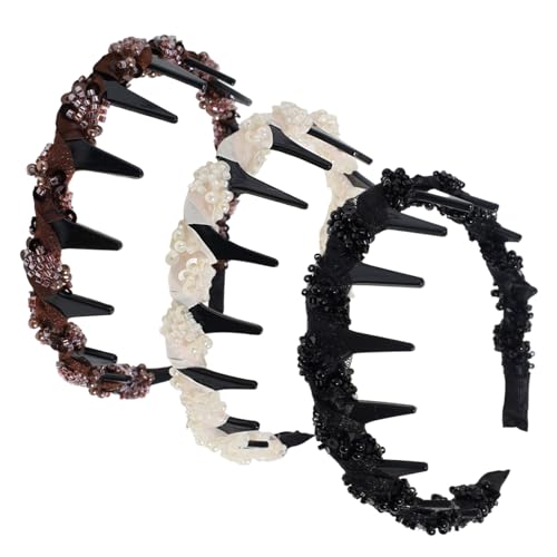 3pcs High Cranium Stirnbänder mit Perlen Nicht -Slip -Hochschädel -Stirnbändern für Frauen mit Zähnen Retro -Haarband für Hochzeit, Party oder tägliche Verschleiß von XVHOAB