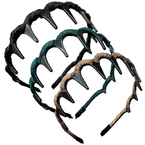 3pcs High Cranium Stirnband Skulption & Hebenstirnband mit Zähnen nicht rutschflexible flauschige Haarbänder für Frauen alle Gesichtsformen, Schwarz & Kaffee & Marine von XVHOAB