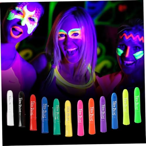Glühen in der dunklen Körperfarbe, 12 -pcs Rotatable Neon -Gesichtsfarbe für Kinder Erwachsene, wiederverwendbare waschbare Gesichtsstäbchen für Maskerade, Halloween -Festivals, Sportveranstaltu Glühen in der dunklen Körperfarbe, 12 -pcs Rotatable Neon -Gesichtsfarbe für Kinder Erwachsene, wiederverwendbare waschbare Gesichtsstäbchen für Maskerade, Halloween -Festivals, Sportveranstaltu von XVHOAB