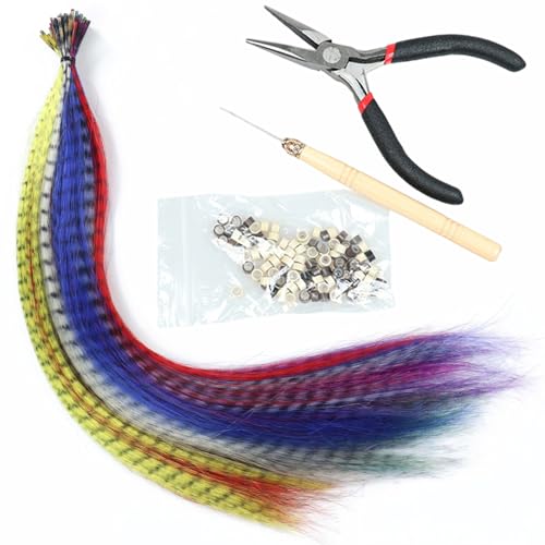 Haarfedern Extensions -Kit für Frauen, gemischte Farbe Langer gerade synthetische Haarfedern Mikroringhäkchen und Zelle für Cosplay -Party Haarfedern Extensions -Kit für Frauen, gemischte Farbe Langer gerade synthetische Haarfedern Mikroringhäkchen und Zelle für Cosplay -Party von XVHOAB