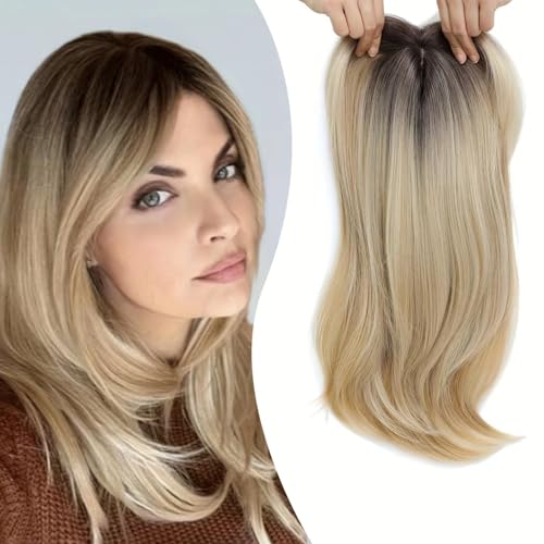 Hair Toper Seite getrennte Haartopper mit Pony 360 ° Deckstücken Wispy Fake Pons Clip in Extensions Mischen Sie Blonde für Frauen täglich (Gradient Gold) .. von XVHOAB