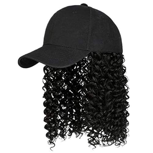 Hutperücke 16 Zoll Baseball Cap Perücke lockiges Haar Verstellbarer Hut mit Haare synthetische Wellenverlängerungen Haarstück für Frauen schwarz Hutperücke 16 Zoll Baseball Cap Perücke lockiges Haar Verstellbarer Hut mit Haare synthetische Wellenverlängerungen Haarstück für Frauen schwarz von XVHOAB