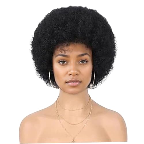 Kurze 70er -Jahre -Afro -Perücken für schwarze Frauen, natürlich aussehende synthetische lockige Afro -Perücke, Flusen- und Hüpfbücher für Disco, Party, Cosplay, tägliche Verwendung, Schwarz von XVHOAB