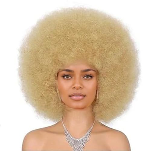 Kurze 70er -Jahre -Afro -Perücken für schwarze Frauen, natürlich aussehende synthetische lockige Afro -Perücke, Flusen- und Hüpfwindungen für Disco, Party, Cosplay, tägliche Verwendung, Gold von XVHOAB