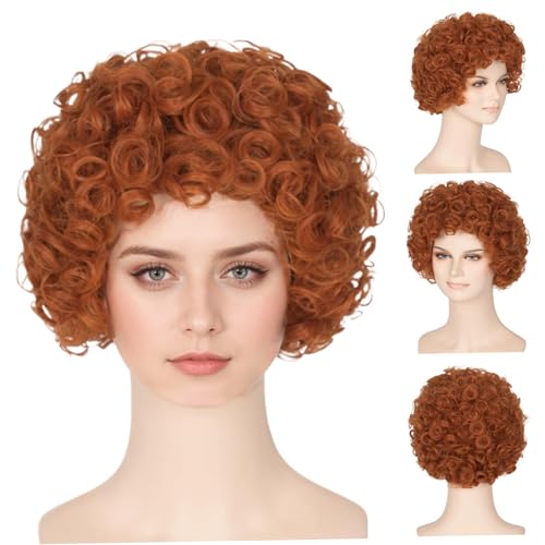 Orangenperücke, kurze rote lockige Perücke für Landladie Frauen, hitzebeständige synthetische, wellige Eisgewürz für Cosplay Halloween Party Spaß von XVHOAB