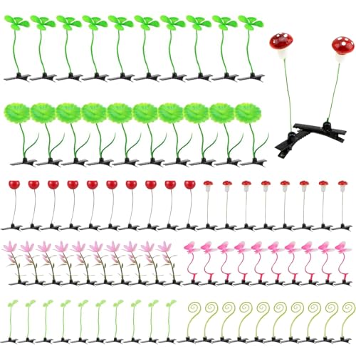 Sprout -Clips, 80pcs gemischte Kunststoff -Sprossen Clips, lustige süße Schmetterlingspflanzen Pilzhaarclip, kleine Mädchen Haarzubehör für Frauen, Mädchen, Kinder, Party .. von XVHOAB