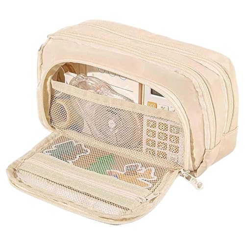 XVHOAB Bleistiftkoffer Multi -Taschen -Bleistiftkoffer Reißverschluss Organizer Netter Leinwand Tasche Faltbarer Beutel für Mädchen und Erwachsene Mädchen Beige. von XVHOAB