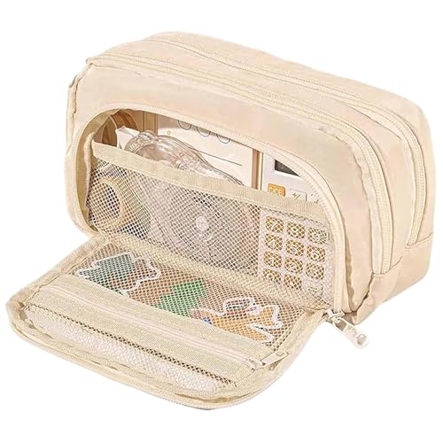 XVHOAB Bleistiftkoffer Multi -Taschen -Bleistiftkoffer Reißverschluss Organizer Netter Leinwand Tasche Faltbarer Beutel für Mädchen und Erwachsene Mädchen Beige. von XVHOAB