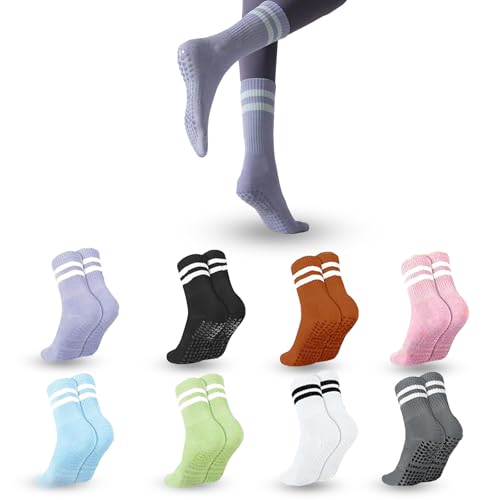 XWGKLN 8 Paar Pilates Socken für Damen Rutschfeste Yoga Socken Gr 34-40 für Yoga Ballett Tanzen Kampfsport Fitness Rehabilitation von XWGKLN