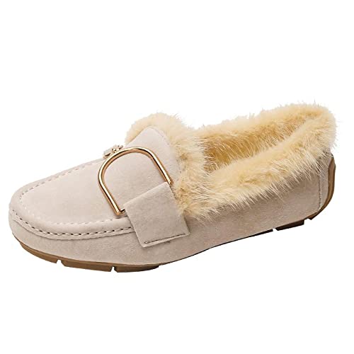 XWHB-D Damen Winter Plüsch Warme Stiefeletten Halbschuhe Wildleder Kurze Stiefel Pelz Gefüttert Kuschelige Winterstiefel Outdoor rutschfeste Slippers,Khaki,39 EU von XWHB-D