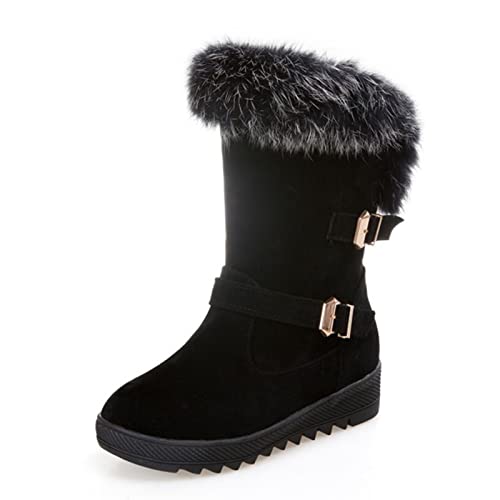 XWHB-D Damen Winterstiefel Warm Plüsch Gefütterte Schneestiefel Verdickte Plüsch Outdoor Winter Kurzschaft Boots Flache Ankle Boots rutschfest Winter Stiefel,Schwarz,43.5 EU von XWHB-D