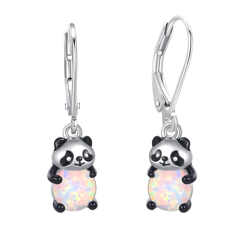 XWN Damen Panda Hängende Ohrringe Silber 925 Niedliche Tier Hängeohrringe mit Opal Mädchen Kinder Ohrringe Schmuck von XWN