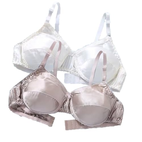 2 Stück Ultraweicher BH Aus 100% Maulbeerseide Mittleres Alter Ältere Frauen Vollflächiger BH Dreieck-Bralette Unterwäsche Dessous (Color : A, Size : 105/46AB) von XWSM