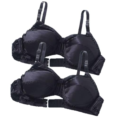 XWSM 2 Stück Ultraweicher BH Aus 100% Maulbeerseide Mittleres Alter Ältere Frauen Vollflächiger BH Dreieck-Bralette Unterwäsche Dessous (Color : 2pcs Black, Size : 105/46AB) von XWSM