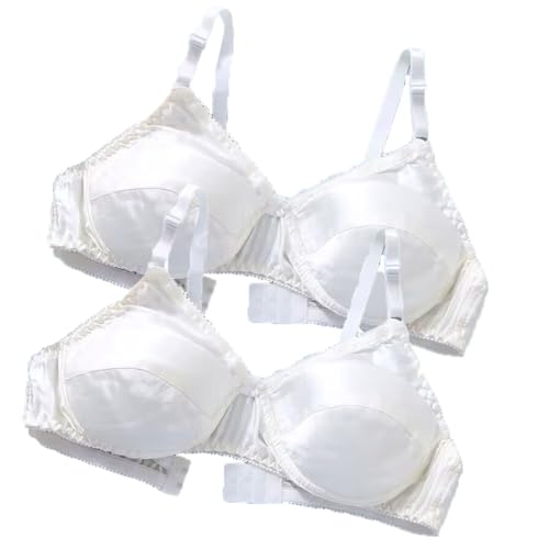 XWSM 2 Stück Ultraweicher BH Aus 100% Maulbeerseide Mittleres Alter Ältere Frauen Vollflächiger BH Dreieck-Bralette Unterwäsche Dessous (Color : 2pcs White, Size : 105/46AB) von XWSM