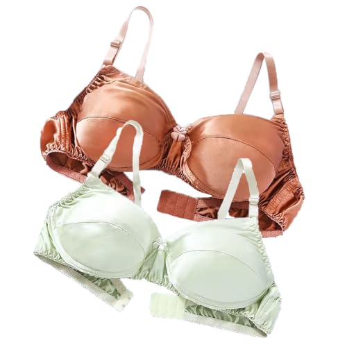 XWSM 2PCS 100% Maulbeerseide BH Ultra Soft Cup Comfort Smooth BHS Bralette Unterwäsche Damen Triangel-BH Wireless Dessous Top (Color : D, Size : 105/46AB) von XWSM