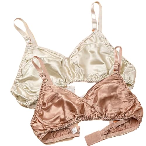 XWSM 2er-Pack Ultradünne BH-Unterwäsche Aus 100% Maulbeerseide for Damen, Doppelseitiges Satin-Triangel-Bralette, Weiche Körbchen, Tägliches BH-Oberteil (Color : B, Size : 38/85AB) von XWSM