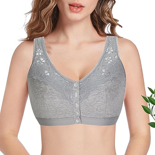 XWSM Baumwoll Sport-BHS Vorderverschluss Mastektomie Post-Operation BH Damen Dessous for Den Alltag Mit Taschen for Brustformen (Color : Gray, Size : 75/34ABC) von XWSM