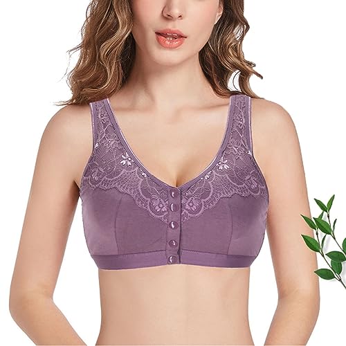 XWSM Baumwoll Sport-BHS Vorderverschluss Mastektomie Post-Operation BH Damen Dessous for Den Alltag Mit Taschen for Brustformen (Color : Purple, Size : 85/38ABC) von XWSM