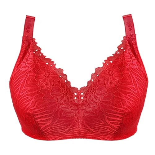 XWSM Dünner BH Mit Tasche Mastektomie BHS Nach Operationen Bralette Spitze Dessous Mittlere Ältere Frauen Kabelloses Tägliches Büstenhalter-Oberteil (Color : Red, Size : 95/42B) von XWSM