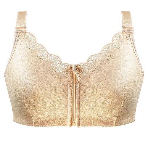 XWSM Mastektomie BH Mit Reißverschluss Vorne Und Taschen Spitzen Unterwäsche Top Damen Bralette Nach Operationen Kabelloser Büstenhalter Bandeau BHS (Color : Beige, Size : 95/42C) von XWSM