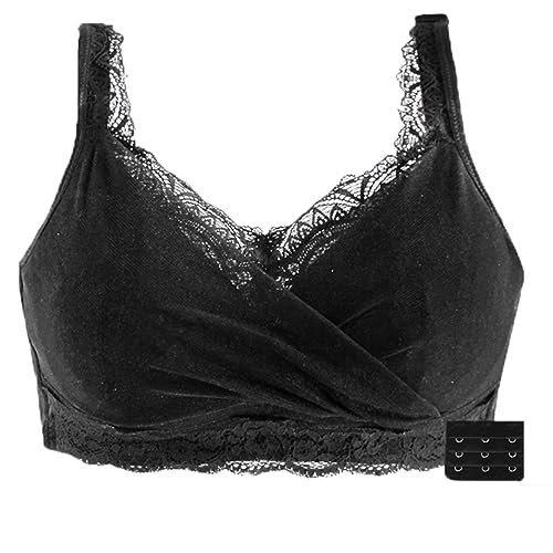 XWSM Mastektomie BH Spitze Mittlere Ältere Frauen Bralettes Büstenhalter Unterwäsche Mit Taschen for Brustformen Prothese Drahtlose Postoperative Sport BHS (Color : Black, Size : 40/90B) von XWSM