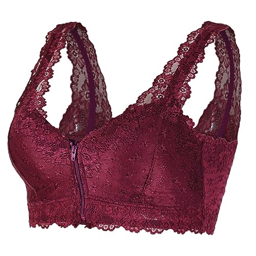 XWSM Post-OP-BH Frauen Mastektomie Spitzen-Büstenhalter Mit Taschenverschluss Vorne Sport BHS Kabelloser Büstenhalter Bandeau (Color : Red, Size : XL/X-Large) von XWSM