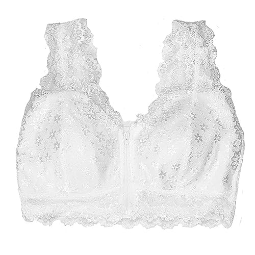 XWSM Post-OP-BH Frauen Mastektomie Spitzen-Büstenhalter Mit Taschenverschluss Vorne Sport BHS Kabelloser Büstenhalter Bandeau (Color : White, Size : L/Large) von XWSM