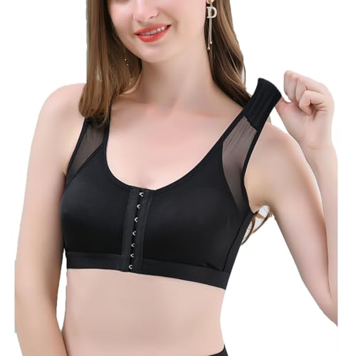 XWSM Vorne Offener Alltags BH Sportweste Damen Baumwolle Große Brust Leibchen Unterwäsche Top Post-Operation-BHS Haltungskorrektur (Color : Black, Size : S/Small) von XWSM