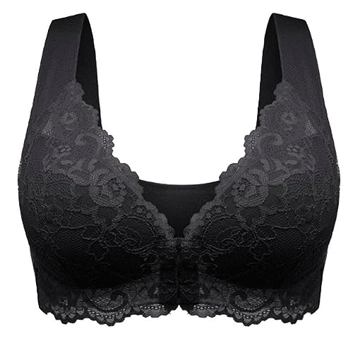 XWSM Weicher Mastektomie-BH Mit Frontverschluss Nach Operationen Still-BHS Brasieres Büstenhalter Kabellos Nahtlos Bralette Spitze Große Körbchen Dessous-Oberteil (Color : Black, Size : 110C) von XWSM