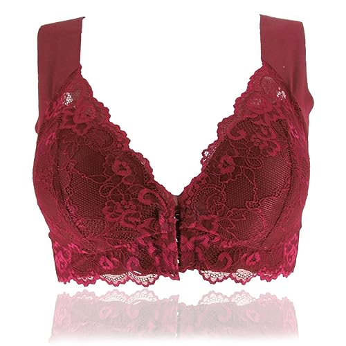 XWSM Weicher Mastektomie-BH Mit Frontverschluss Nach Operationen Still-BHS Brasieres Büstenhalter Kabellos Nahtlos Bralette Spitze Große Körbchen Dessous-Oberteil (Color : Red, Size : 115C) von XWSM