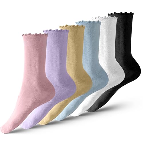 XWUX Stoppersocken Damen, 6 Paar Yoga Socken, Bündchen Rutschfeste Pilates Socken Damen für Pilates Barre Ballett Tanz Trampolin 35-40, Geschenke für Frauen (Buntes) von XWUX