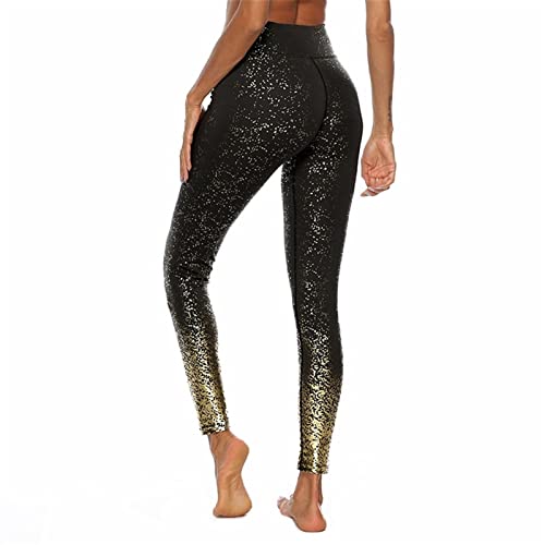 Yogahose für Frauen, Damen Hot-Stamping Gold Glitzer Print Leggings Yogahose Hohe Taille Skinny Lange Hose Workout Fitness Laufen Gym Strumpfhose Joggen Yoga Hose Fitness Gym Strumpfhose Klassisch von XWYYAXX