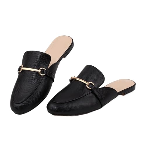 XWZSHMH Damen Mule Hausschuhe Frühling Herbst Sommer Weiche Flache Slip-On Hausschuhe Flache Offene Zehen Halbe Elegante Damenschuhe, Schwarz , 40.5 EU von XWZSHMH