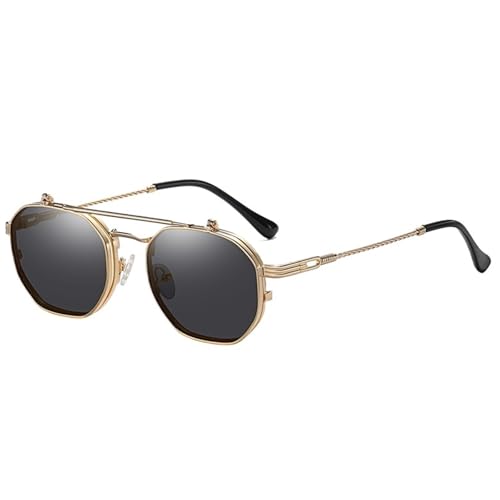 XWZSHMH Retro Metall Punk Polygon Quadratisch Polarisiert Herren Damen Flip Clear Ocean Lens Sonnenbrille Schattierungen UV400, Goldgrau, M XWZSHMH Retro Metall Punk Polygon Quadratisch Polarisiert Herren Damen Flip Clear Ocean Lens Sonnenbrille Schattierungen UV400, Goldgrau, M von XWZSHMH