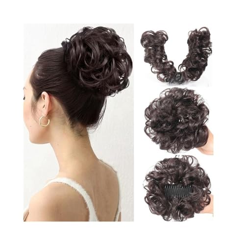 Haarteil Haargummi Synthetische Haarknoten-Extensions, seitlicher Kamm, Clip in, unordentliches, lockiges Haar, Chignon, Scrunchies for Frauen Haarknoten(Dark Brown) von XXAD553TY