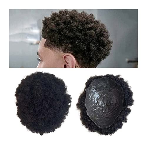 Haarteile für Männer Afro-Toupet for schwarze Männer, 0,04–0,06 mm, volle PU-Haut, 15,2 cm, verworrenes lockiges Echthaarteil, Herren-Ersatzhaarteil, 4 mm Wellen-Haarsystem-Einheiten Echthaar Toupet f von XXAD553TY