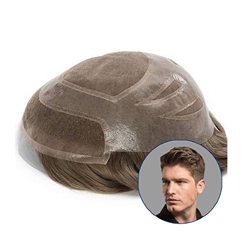 Haarteile für Männer Haar-Toupet for Männer, 20,3 x 25,4 cm, Mono, mit Schweizer Spitze vorne, Toupet, männliche Haarprothese, natürliches Remy-Echthaar-Ersatzsystem, Herren-Perücken Echthaar Toupet f von XXAD553TY