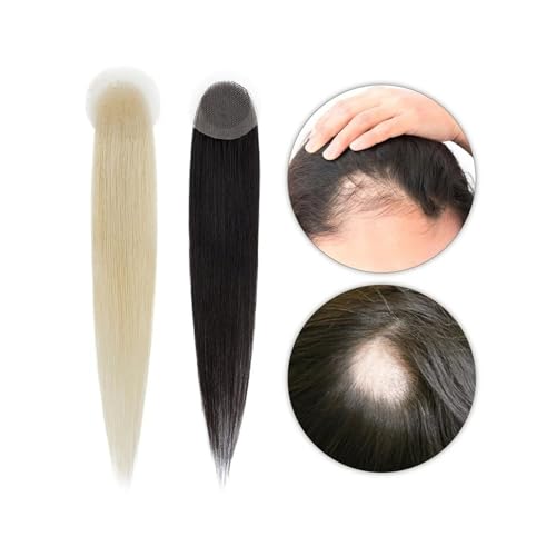 Haartopper für Frauen 8/18" seidiger gerader Echthaar-Topper for Frauen, 3/5 cm Haarhaken, Spitzen-Häkel-Topper, unsichtbares Alopecia Areata-Haarteil Haarteil (Size : 8 inches, Color : 1B# 5cm) von XXAD553TY