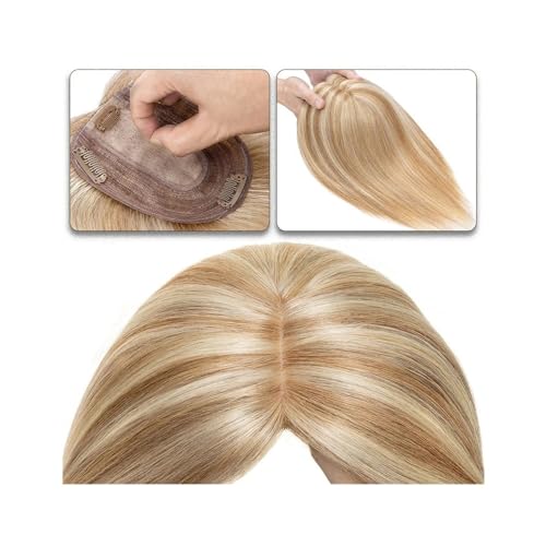 Haartopper für Frauen Haaraufsätze for Frauen, 15,2–45,7 cm, Mittelteil, Echthaaraufsatz, Haarteil, 10 x 12 cm, Seidenbasis mit 4 Clips, glatter Haaraufsatz for dünner werdendes Haar, Haarausfall Haar von XXAD553TY