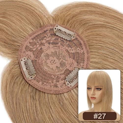 Haartopper für Frauen Haaraufsätze for Frauen mit dünner werdendem Haar, glatter Echthaaraufsatz mit Pony, 8,5 x 8,5 cm, weiche, atmungsaktive indische Haarteile mit 3 Clips Haarteil (Size : 16 inche von XXAD553TY