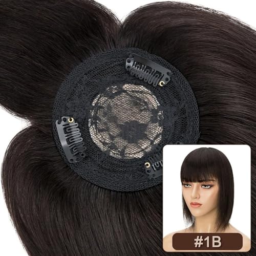 Haartopper für Frauen Haaraufsätze for Frauen mit dünner werdendem Haar, glatter Echthaaraufsatz mit Pony, 8,5 x 8,5 cm, weiche, atmungsaktive indische Haarteile mit 3 Clips Haarteil (Size : 18 inche von XXAD553TY