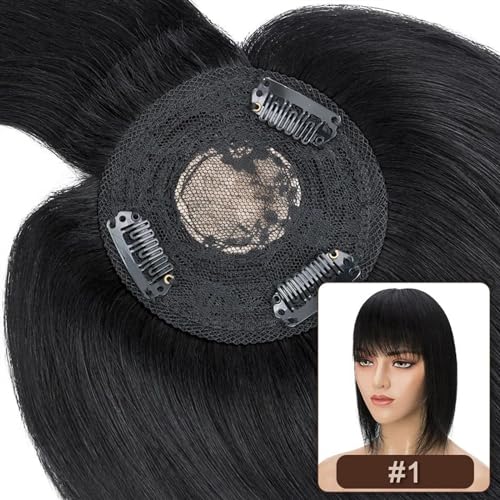 Haartopper für Frauen Haaraufsätze for Frauen mit dünner werdendem Haar, glatter Echthaaraufsatz mit Pony, 8,5 x 8,5 cm, weiche, atmungsaktive indische Haarteile mit 3 Clips Haarteil (Size : 18 inche von XXAD553TY