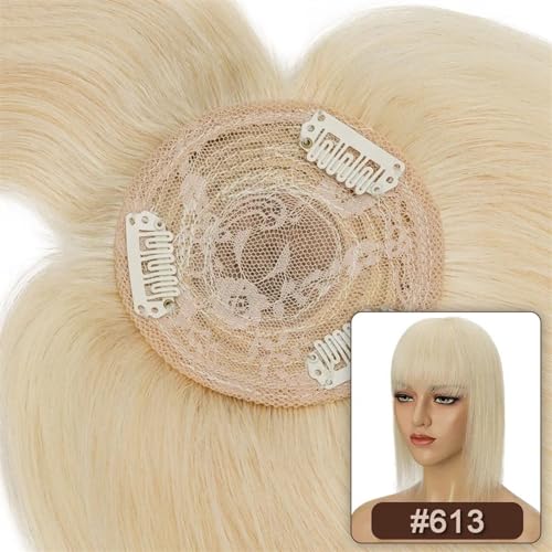 Haartopper für Frauen Haaraufsätze for Frauen mit dünner werdendem Haar, glatter Echthaaraufsatz mit Pony, 8,5 x 8,5 cm, weiche, atmungsaktive indische Haarteile mit 3 Clips Haarteil (Size : 20 inche von XXAD553TY