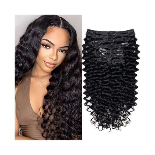 Haarverlängerung 8 Teile/satz 18 Clips Haar Verlängerung Menschliches Lockiges Haar Schwarz Tiefe Welle Natürlich for Frauen Frisur Clip in Extensions(18inches) von XXAD553TY